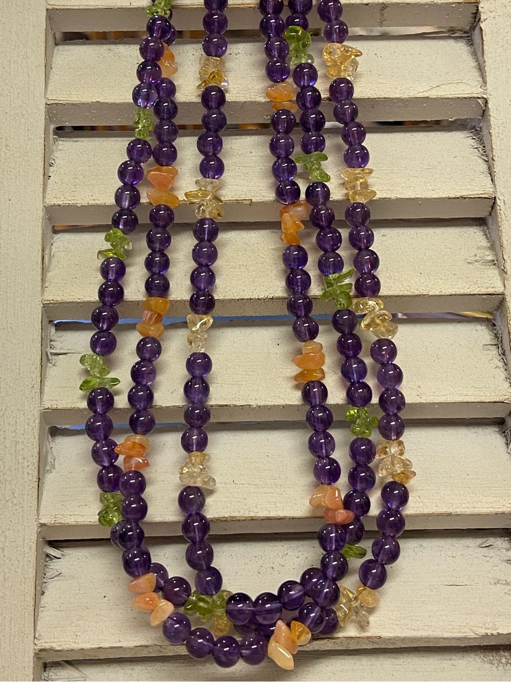 3 Strand Amethyst Peridot Citrine Carnelian Necklace with Sterling Clasp - Picture 5 of 11